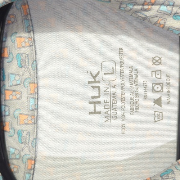 Huk Shirt Men's L Gray Polo Drinks Print Short Sleeve Performance Stretch - Picture 5 of 8
